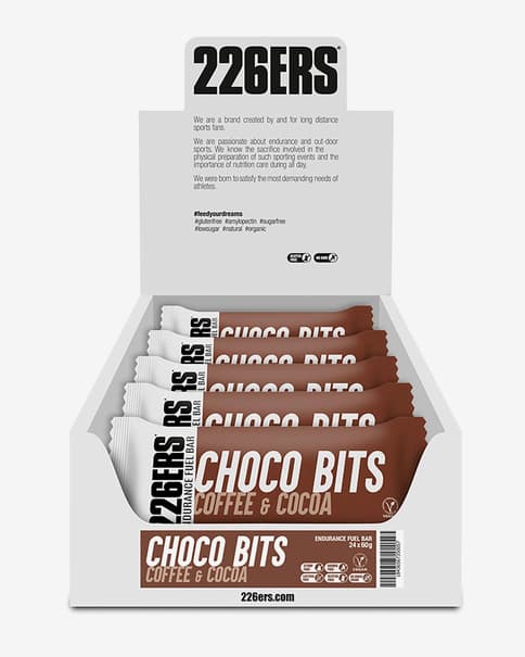 Barrita energética 226ERS Endurance Fuel Choco Bits sabor café y cacao 60 g (24 unidades)
