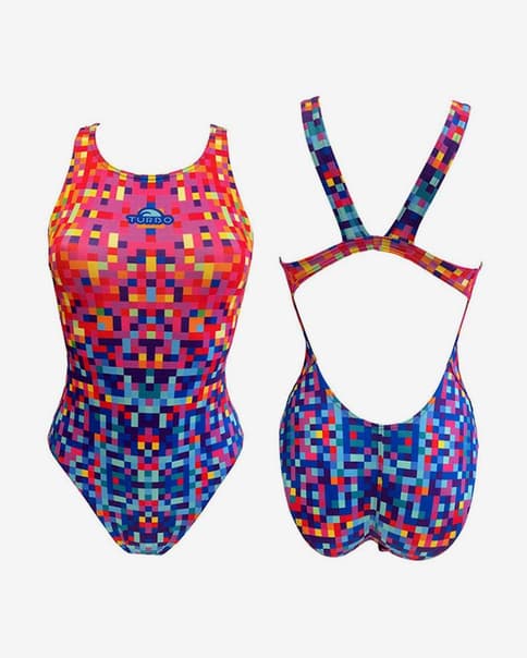 Bañador de natación Turbo Pixels azul rojo rosa mujer