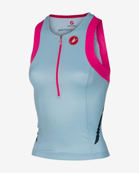 Top triatlón Castelli Free Tri Singlet Rosso Corsa azul pale rosa flúor mujer