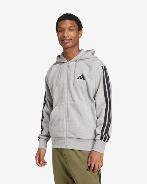 Sudadera con capucha adidas Essentials Fleece 3S Full Zip gris negro puro