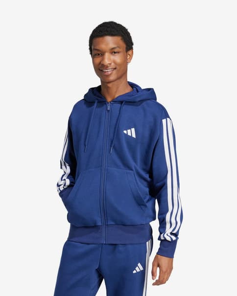 Sudadera con capucha adidas Essentials Fleece 3S Full Zip azul oscuro blanco