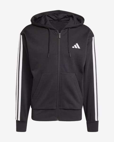 Sudadera con capucha adidas Essentials Fleece 3S Full Zip negro puro blanco