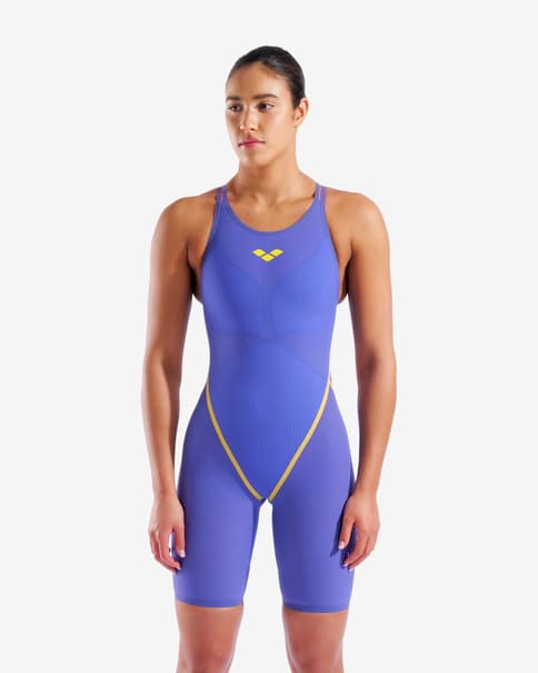 Bañador Arena Powerskin Primo Eclipse Glare Open Back violeta amarillo naranja mujer
