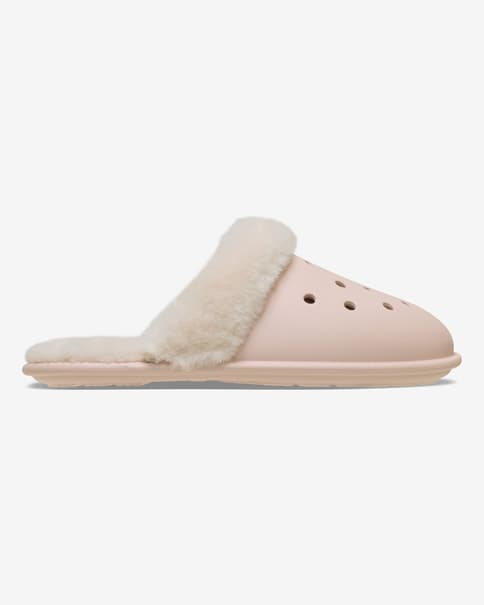 Pantuflas Crocs Classic Fuzz Scuff beige blanco