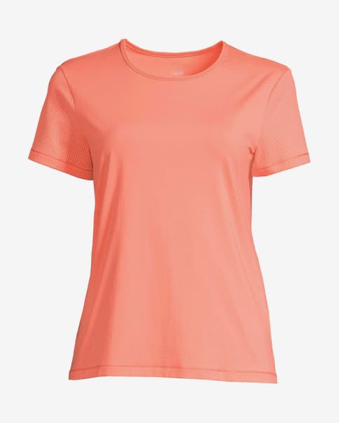 Camisola Casall Essential com detalhes em malha, manga curta, cor-de-rosa para mulher.