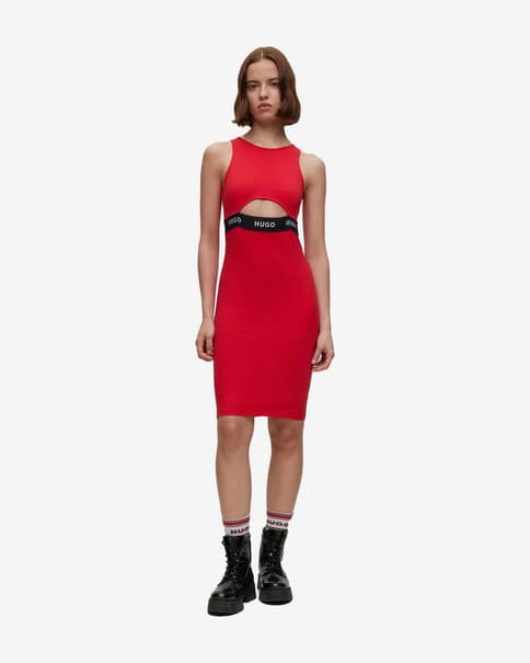 Vestido HUGO Nassari sin mangas rojo negro mujer