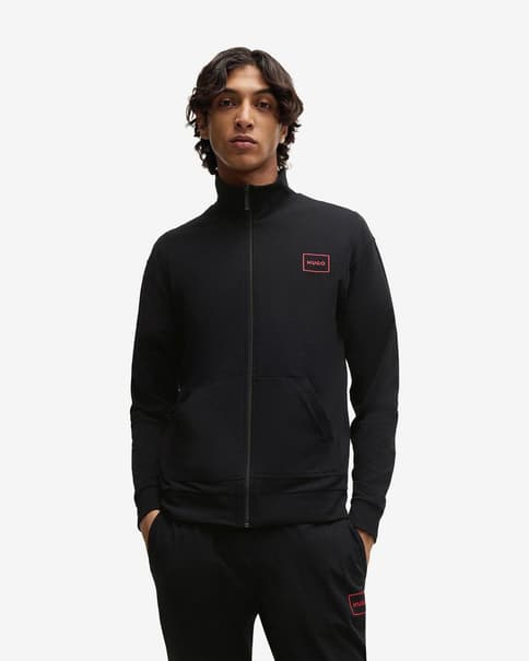 Sweat-shirt HUGO Laze Half Zip noir pur rouge