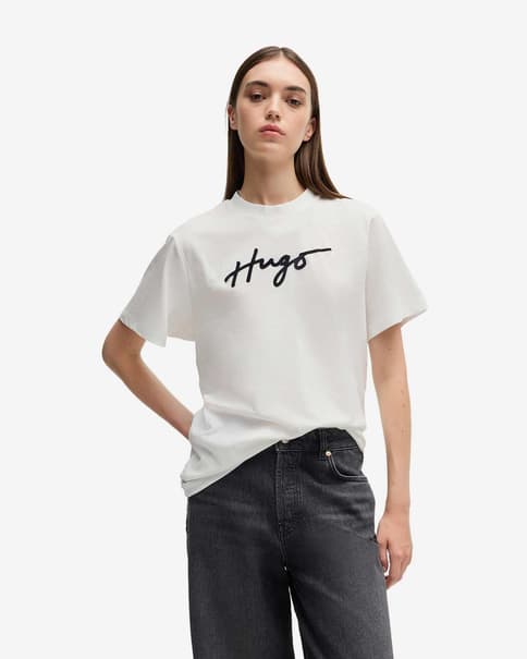 Camiseta HUGO Vintage manga corta blanco puro negro mujer