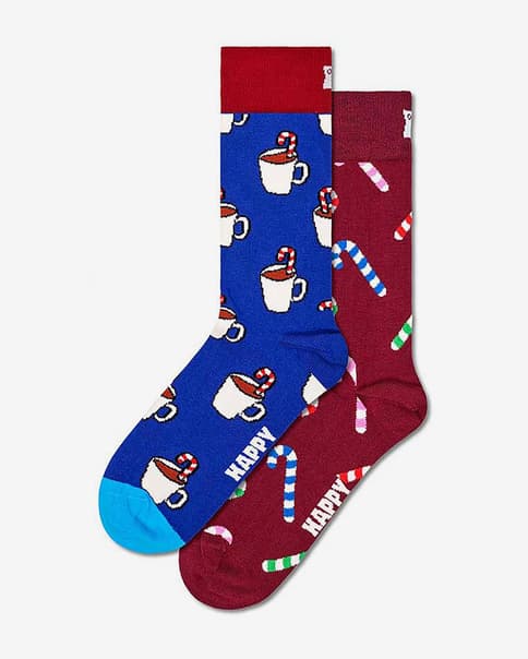 Calcetines Happy Socks Holiday Striped Cracker rojo oscuro azul (2 unidades)