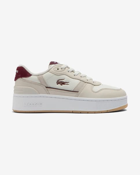 Zapatillas Lacoste T-Clip Platform Leather blanco beige rojo mujer