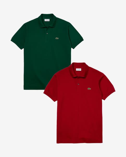 Polo męskie Lacoste Classic Fit L.12.12 krótki rękaw zielony czerwony (2 sztuki)