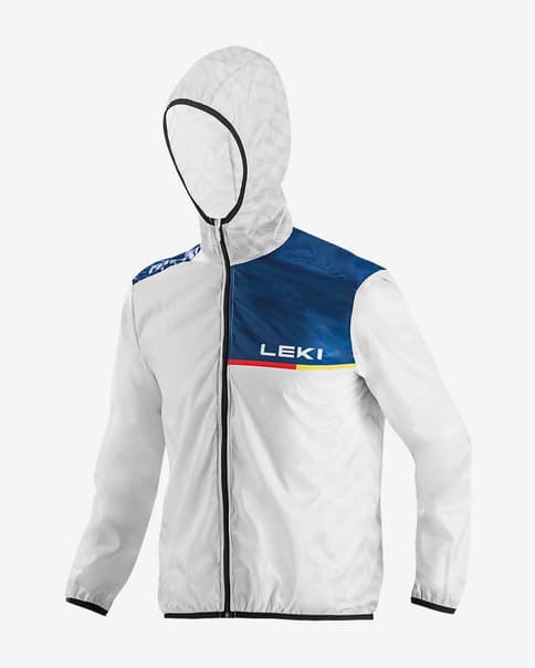 Chaqueta fina con capucha Leki Windblocker blanco azul