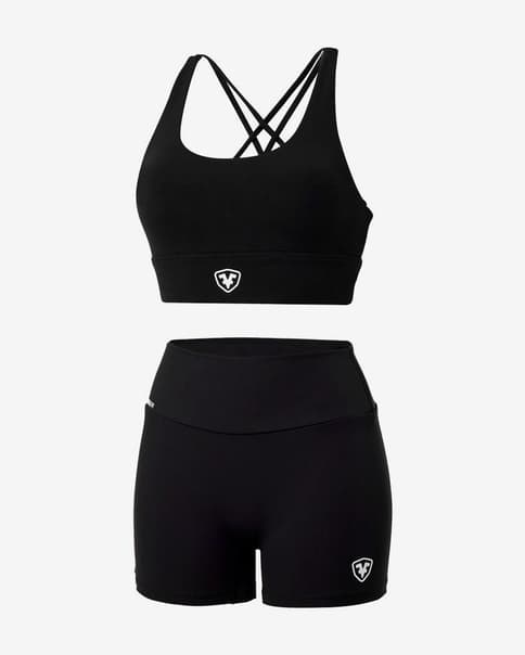 Pack Sujetador Leffort Training Medium Support + Malla corta Leffort Training Leggins Poly negro mujer