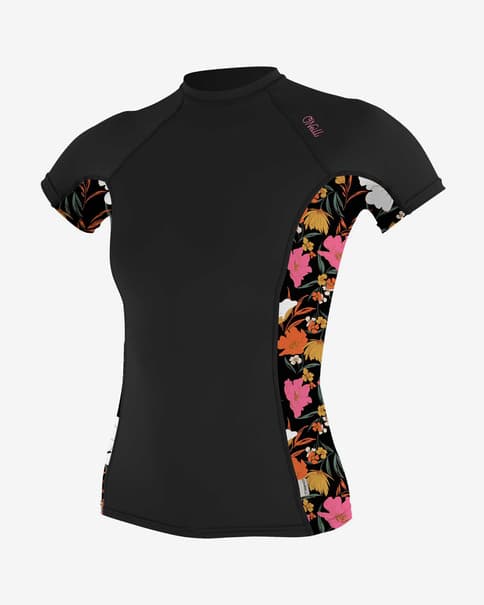 Camiseta O'Neill Side Print Rash Guard manga corta negro rosa naranja mujer