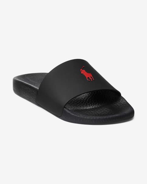 Chanclas Ralph Lauren Signature Pony negro rojo