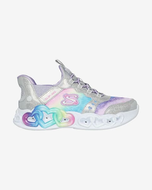 Zapatillas Skechers INFINITE HEART LIGHTS - ETERNAL gris plateado rosa niña