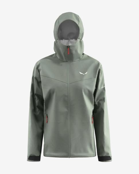 Chaqueta con capucha Salewa Puez Aqua 4 Powertex 2.5L verde grisáceo mujer
