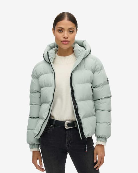 Jack met capuchon Superdry Hooded Sports Puffer lichtblauw vrouw