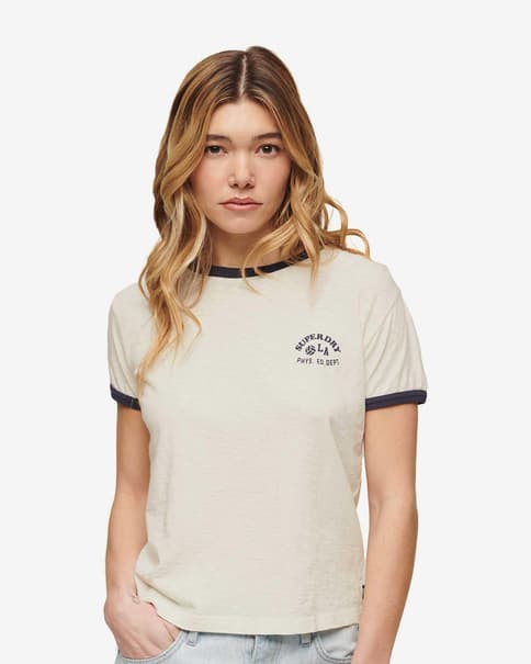 Camiseta Superdry Beach Graphic Fitted manga corta blanco azul marino mujer