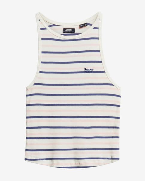 Camiseta Superdry Essential Logo Stripe tirantes lila rosa blanco mujer