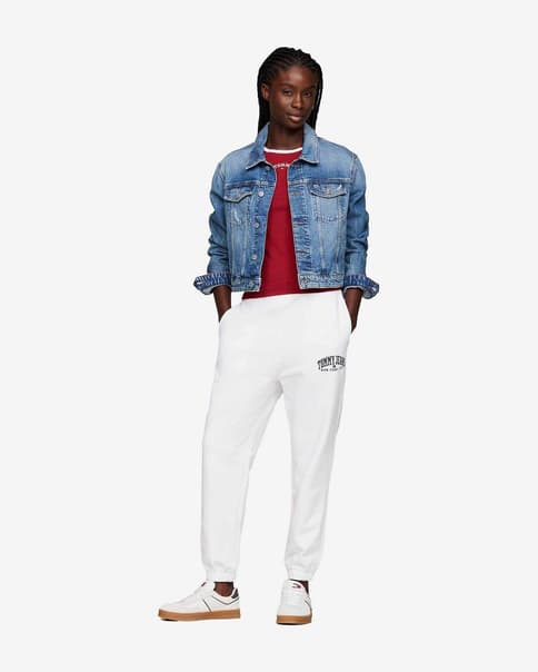 Pantalón largo Tommy Jeans RLX Varsity blanco puro mujer