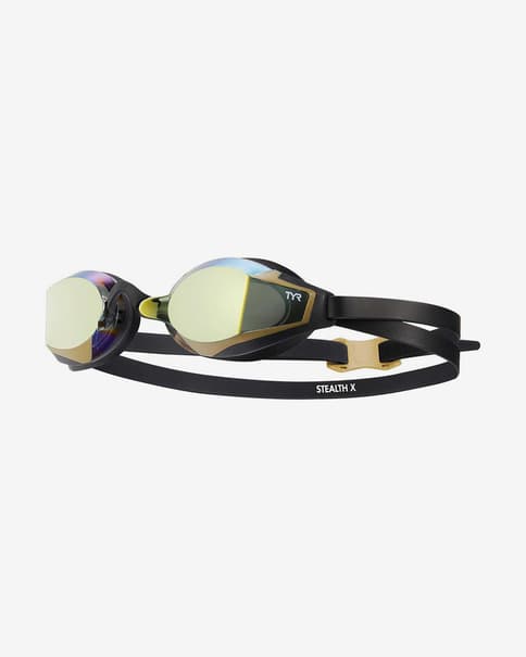 Gafas de natación TYR Stealth X Performance negro puro con lentes espejadas amarillo