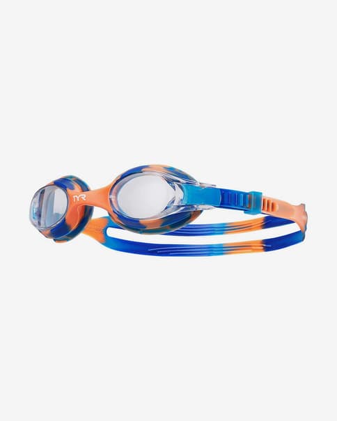 Gafas de natación TYR Swimple Tie Dye azul naranja con lentes espejadas dorado infantil