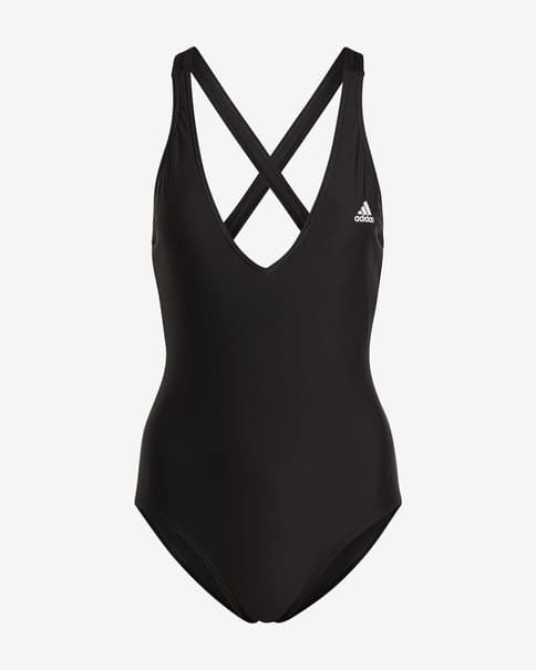 Bañador adidas 3S negro mate blanco mujer