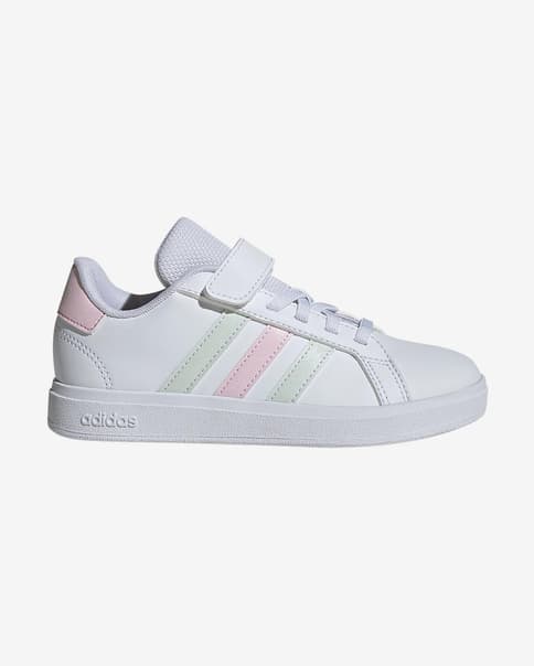 Zapatillas adidas Grand Court 2.0 con velcro blanco puro rosa verde infantil