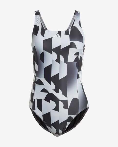 Bañador adidas Graphic 3 bandas negro blanco mujer