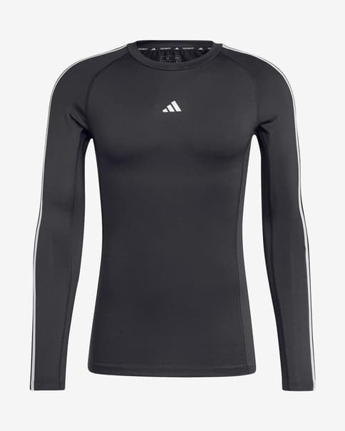 Camiseta adidas TECHFIT Compression 3 bandas manga larga negro puro