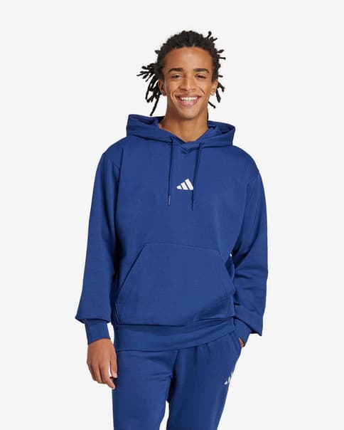 Sudadera con capucha adidas Essentials Feelcozy Fleece azul oscuro blanco