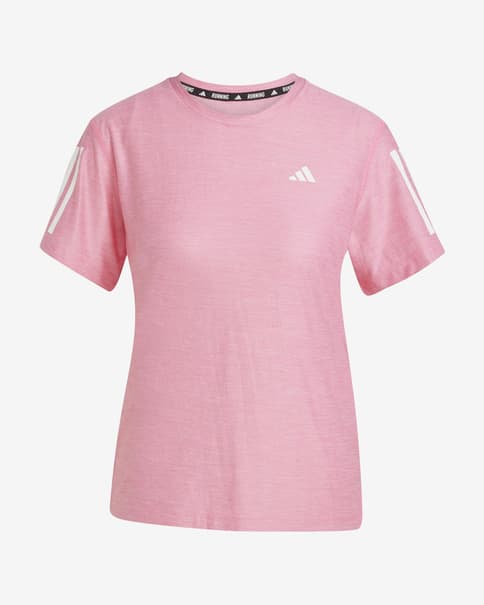 Camiseta adidas Own the Run Cooler manga corta rosa claro blanco mujer