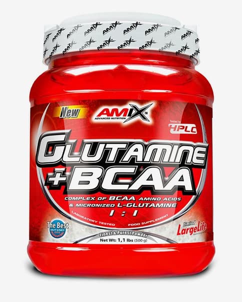 Bote Amix Glutamine + BCAA Powder sabor neutro (500 g)