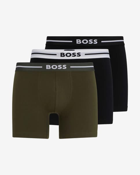 BOSS Stripe Contrast Logo groen kaki zwart witte boxershort (3 stuks)