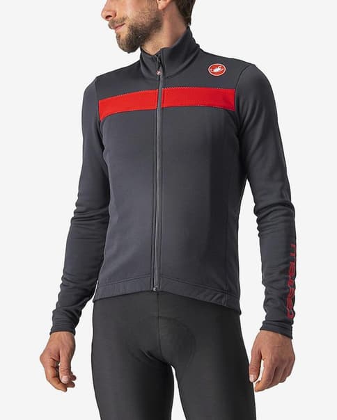 Maillot Castelli Puro 3 manga larga gris oscuro rojo reflectante
