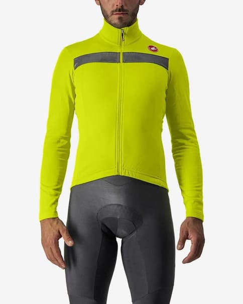 Maillot Castelli Puro 3 manga larga verde lima plata reflectante