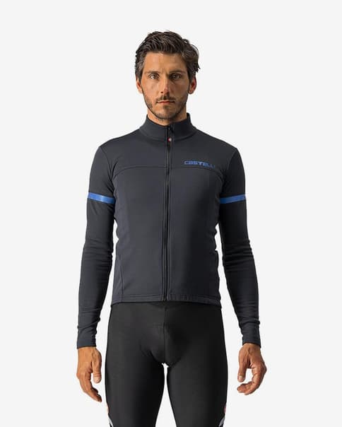 Maillot Castelli Fondo 2 manga larga negro claro azul reflectante