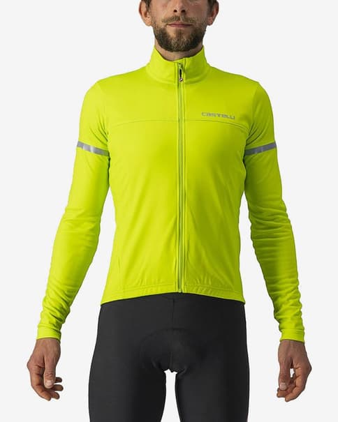Maillot Castelli Fondo 2 manga larga verde lima eléctrico plateado