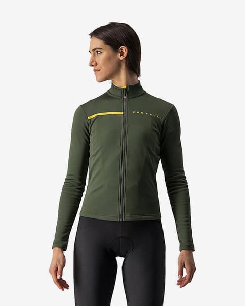 Maillot Castelli Sinergia 2 manga larga verde oscuro amarillo mujer
