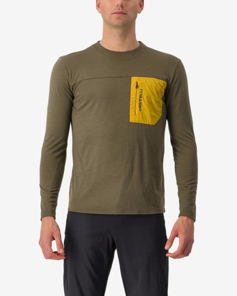 Maillot Castelli Unlimited Merino manga larga gris musgo amarillo