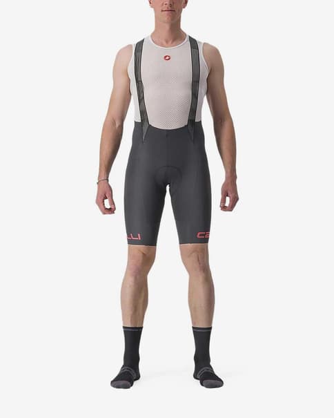 Castelli Free Aero Rosso Corsa Classic Bib Shorts Dark Grey Hibiscus Red