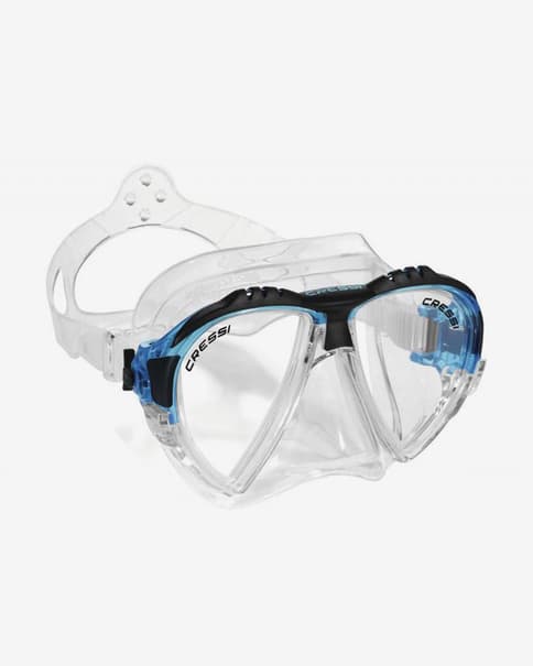 Máscara de buceo Cressi Matrix blanco azul claro negro con lentes transparentes