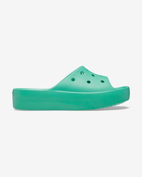 Crocs Classic Platform Slide Damen Badesandalen grün