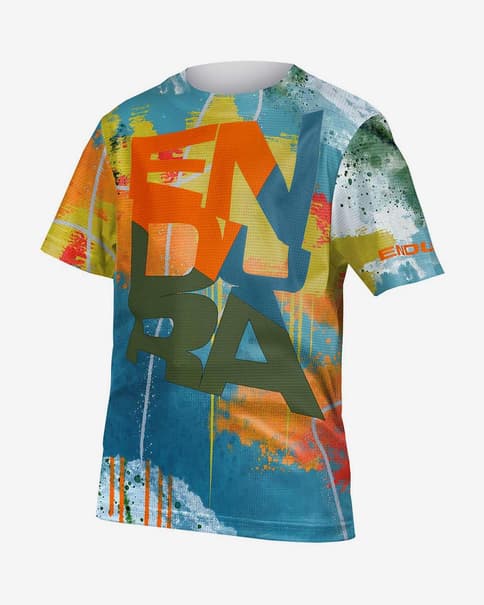 Maillot Endura SingleTrack Core II manga corta turquesa amarillo naranja infantil
