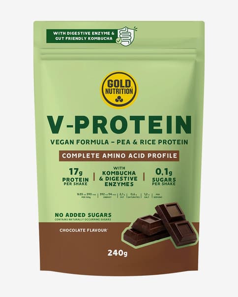 Proteína Vegana Gold Nutrition V-Protein sabor chocolate (240 gr)