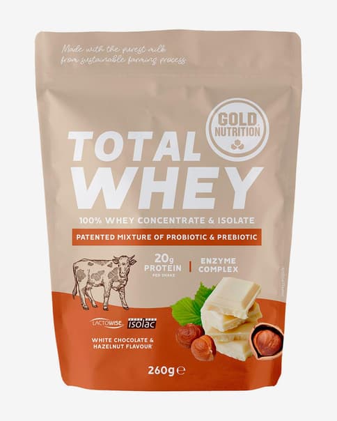 Proteína GoldNutrition Total Whey 260 g chocolate blanco y avellana