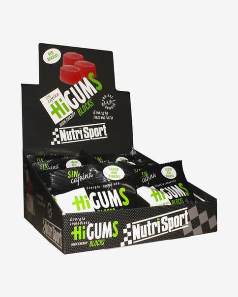 Gominolas NutriSport HiGums Blocks sin cafeína sabor frutos rojos (20 unidades)