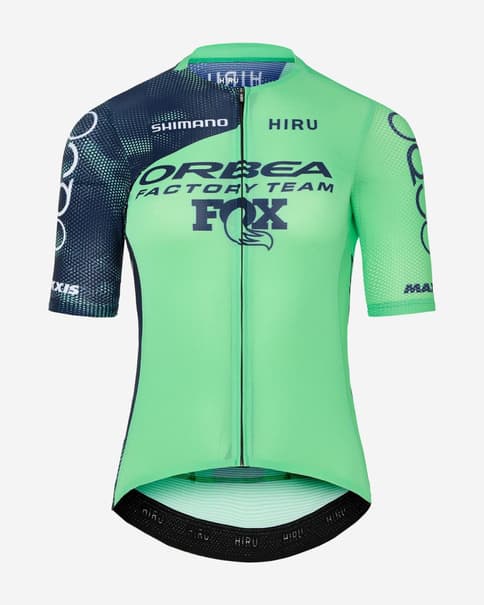 Maillot Hiru Orbea Factory Team 2025 Race manga corta azul verde mujer