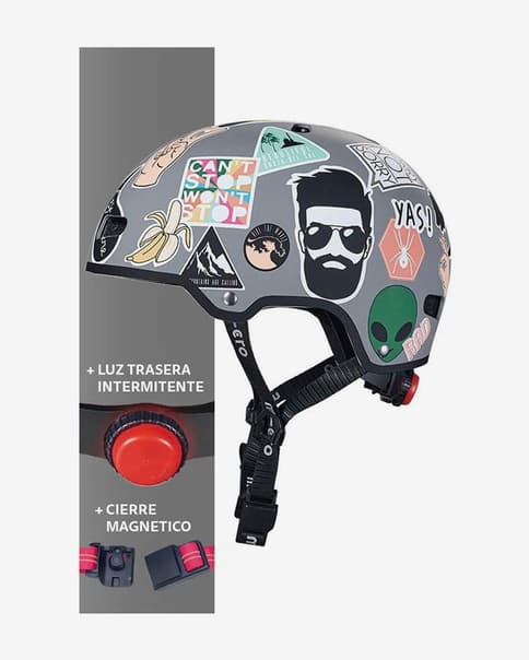 Casco Micro Sticker LED negro blanco